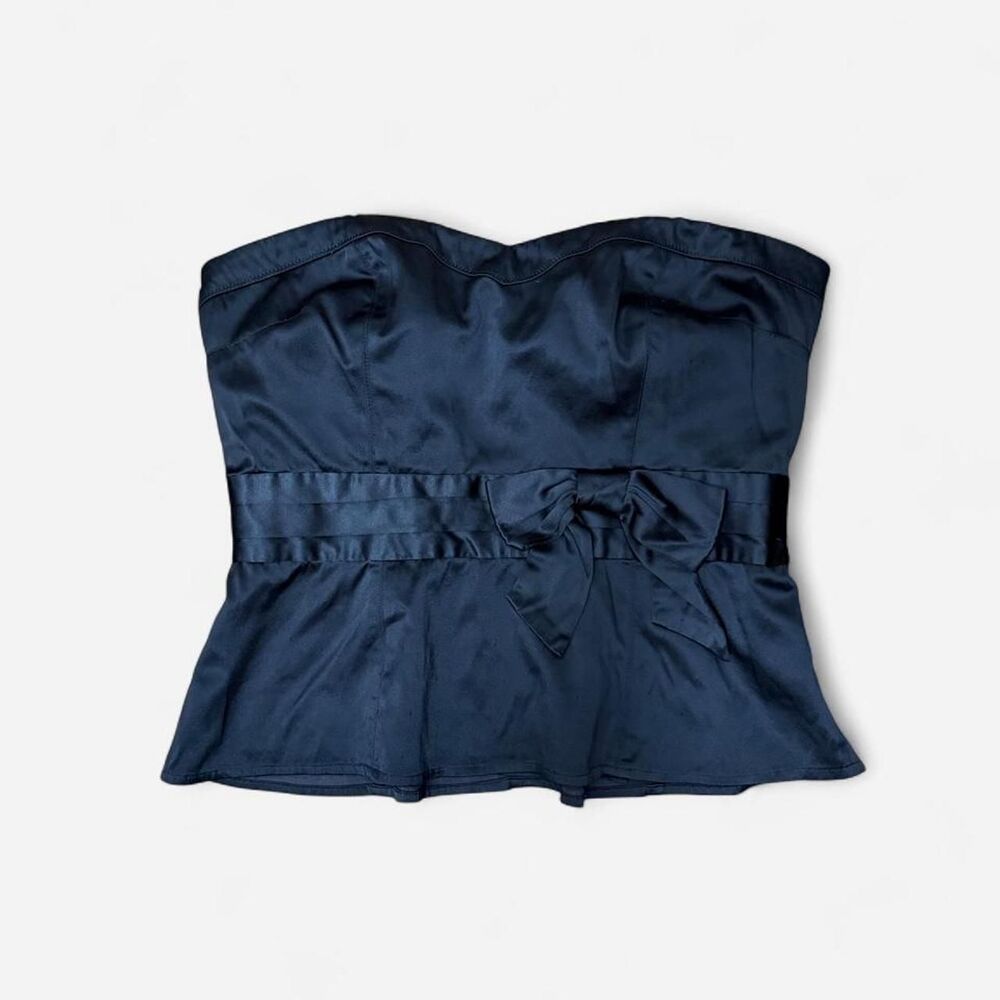 Y2K Vintage Forever 21 Black Satin Bow Corset Bustier Top Size L